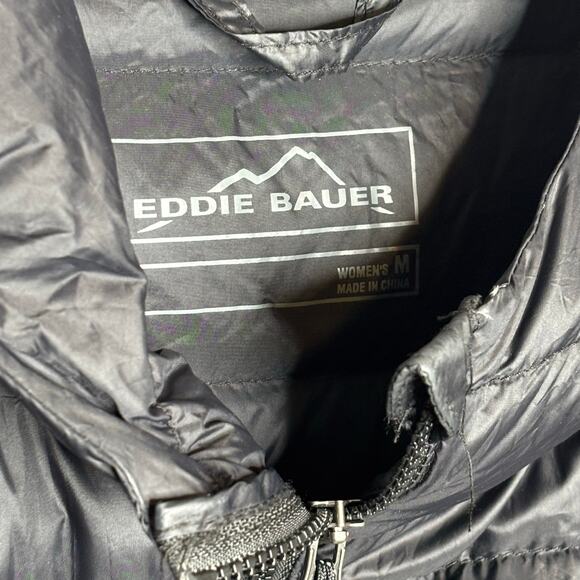 Eddie Bauer Black Puffer Down Filled Full Zipper Warm Jacket Coat Size Medium - Picture 9 of 10